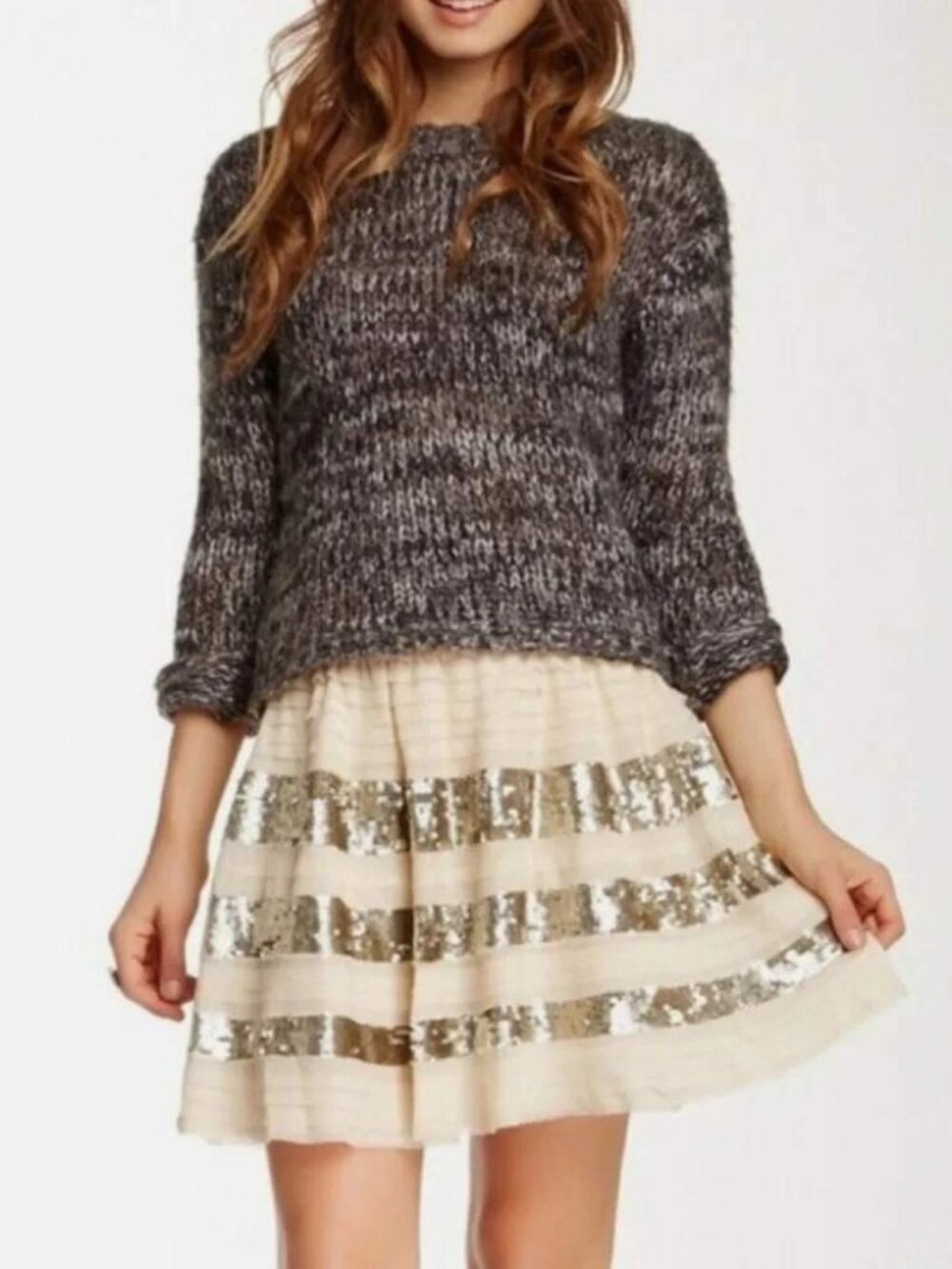 Free People Sparkle And Stripe Sequin Tiered Mini Skirt Sz XS Party Going Out